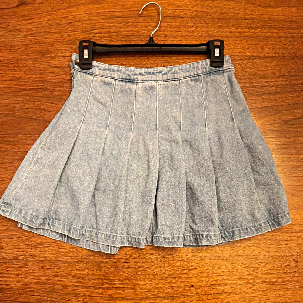 VTG Y2K 90s Denim Mini Skirt Jean Denim Pleated Boho Grunge Preppy Indie Micro S